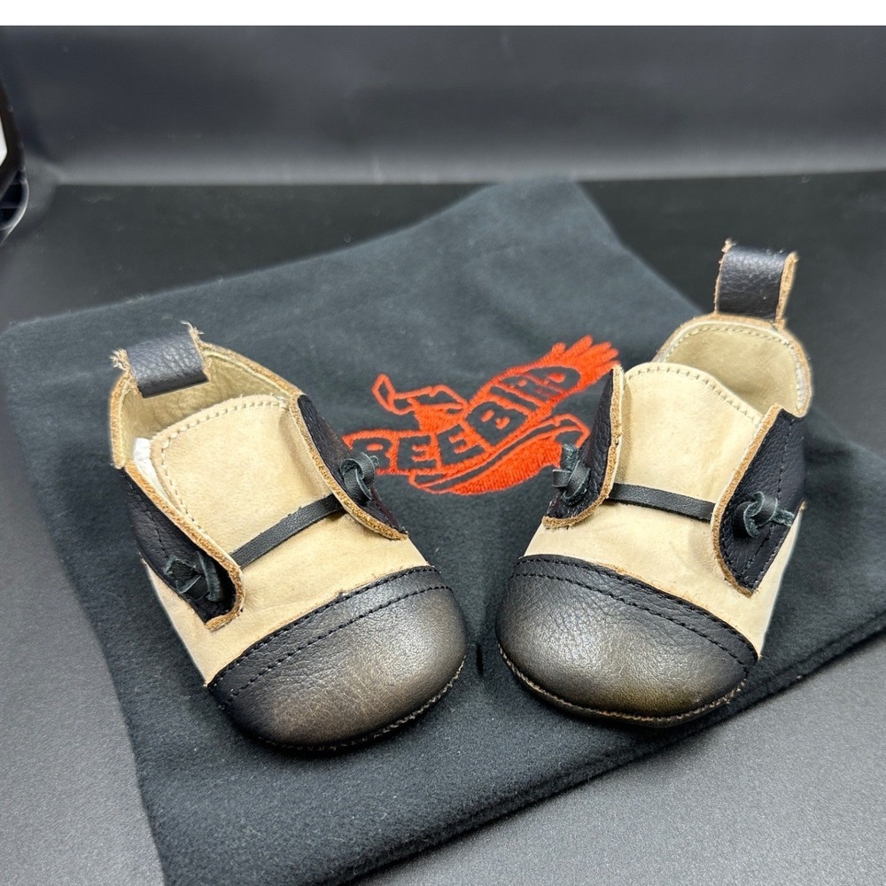 Freebird Leather Baby Shoes Unisex Infant 4.5" Tan Black Distressed Handcrafted